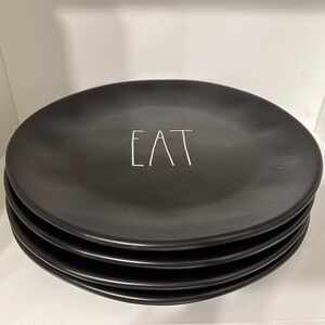 Rae Dunn EAT 11" Ceramic Dinner Plate Black with White Lettering- Set of 4